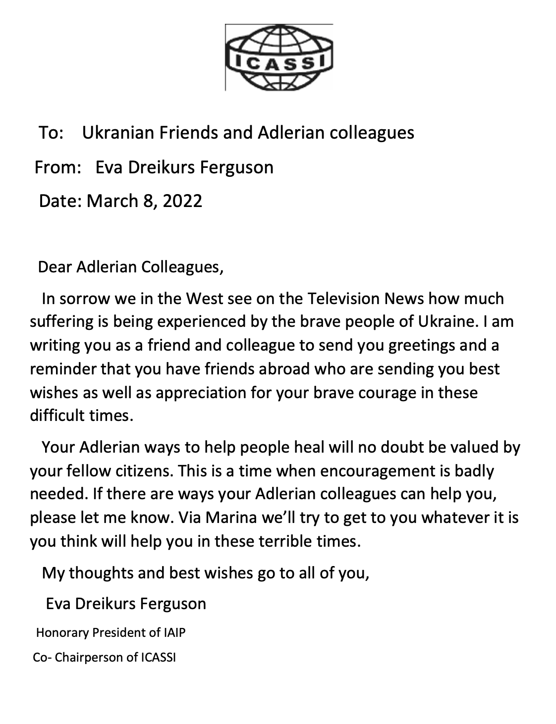 eva dreikurs support ukraine