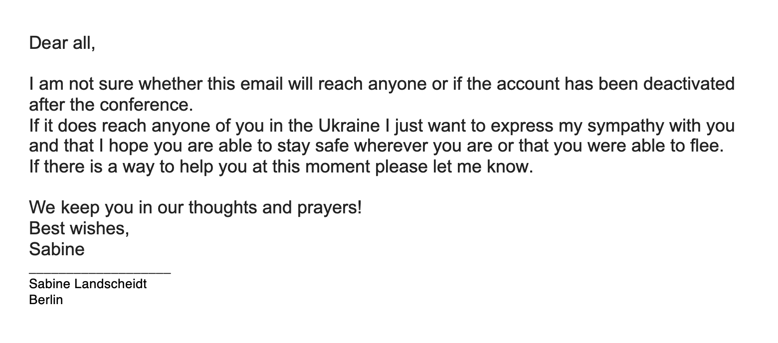 letter personal support ukraine