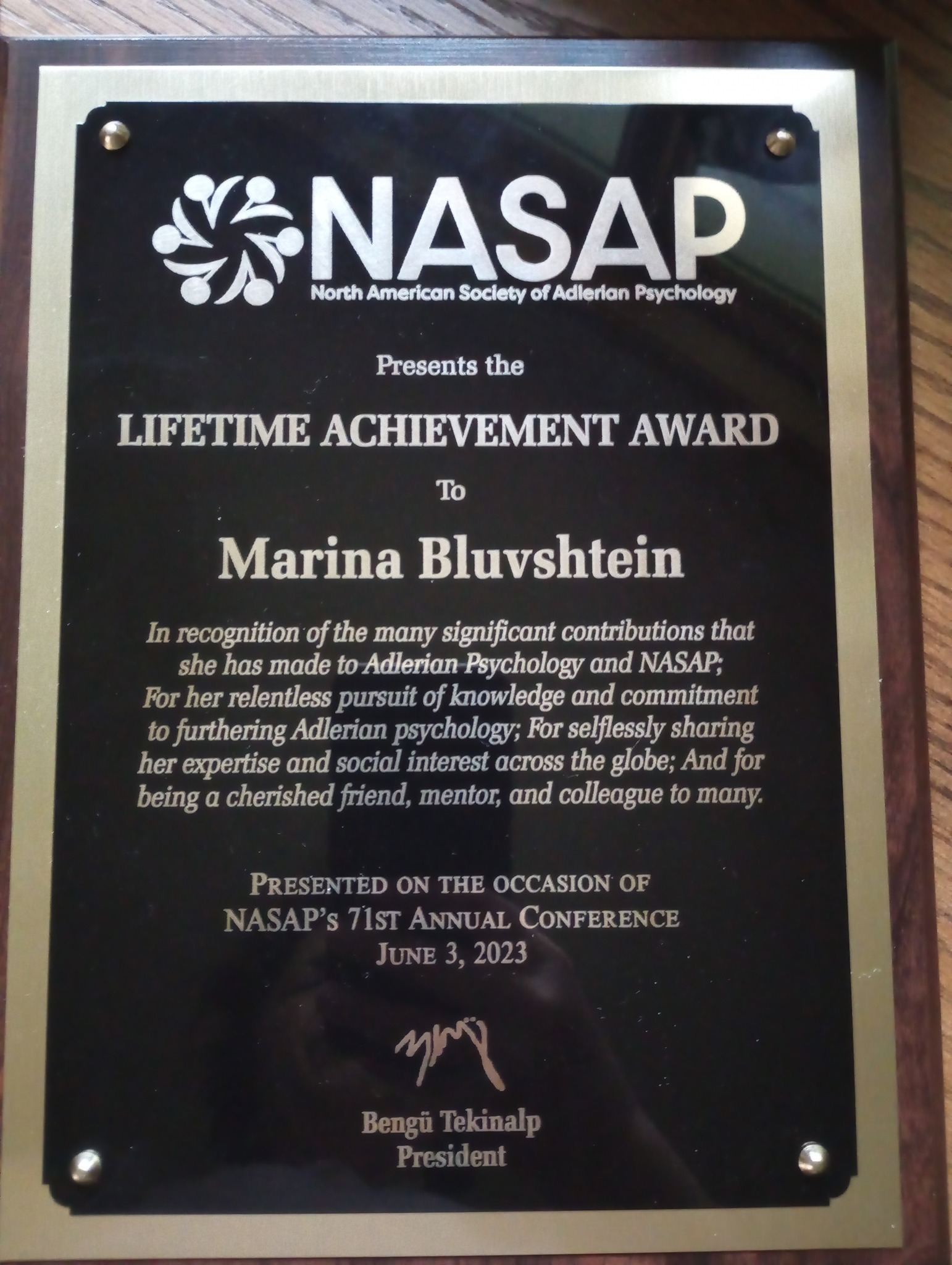 marina bluvstein nasap award